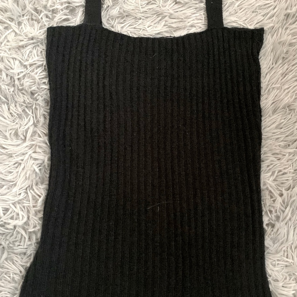 Black ribbed square neck sweater tank top